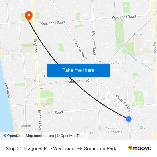 Stop 31 Diagonal Rd - West side to Somerton Park map