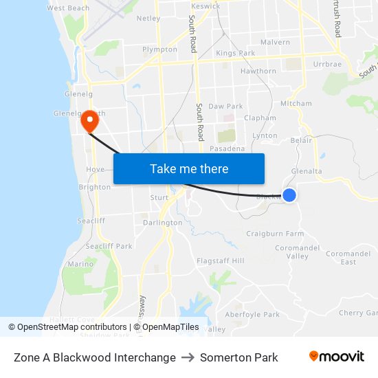 Zone A Blackwood Interchange to Somerton Park map