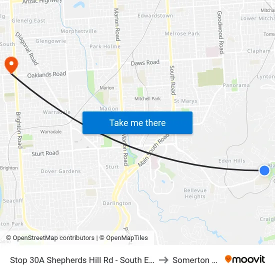 Stop 30A Shepherds Hill Rd - South East side to Somerton Park map