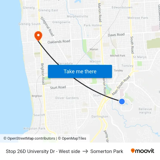 Stop 26D University Dr - West side to Somerton Park map