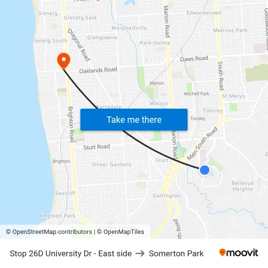 Stop 26D University Dr - East side to Somerton Park map