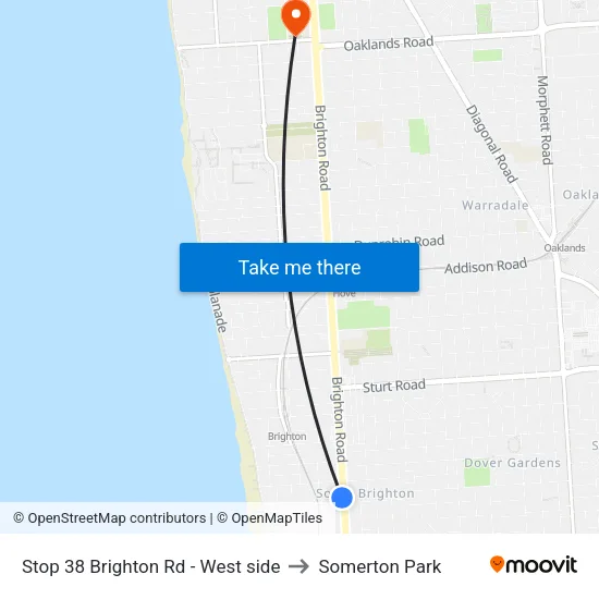 Stop 38 Brighton Rd - West side to Somerton Park map