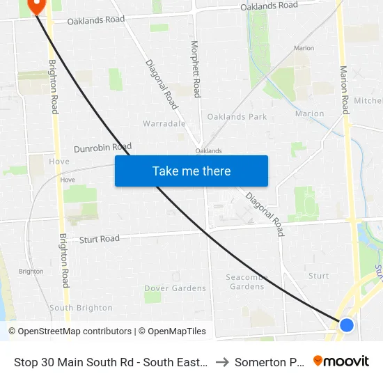 Stop 30 Main South Rd - South East side to Somerton Park map