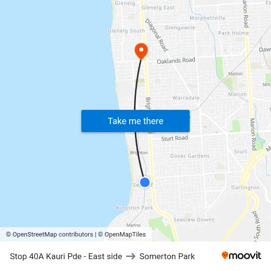 Stop 40A Kauri Pde - East side to Somerton Park map