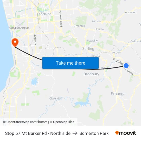 Stop 57 Mt Barker Rd - North side to Somerton Park map