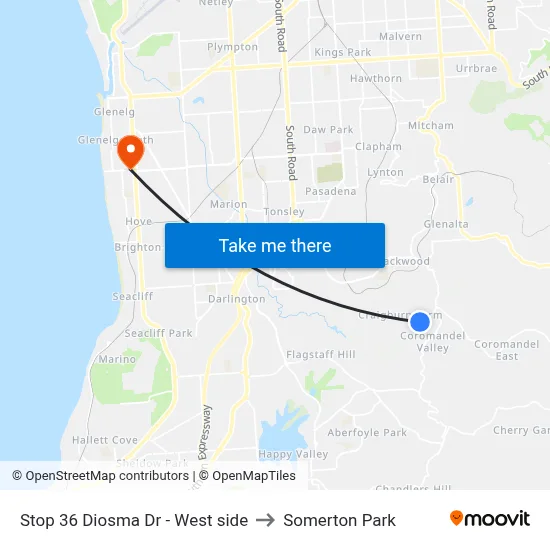 Stop 36 Diosma Dr - West side to Somerton Park map