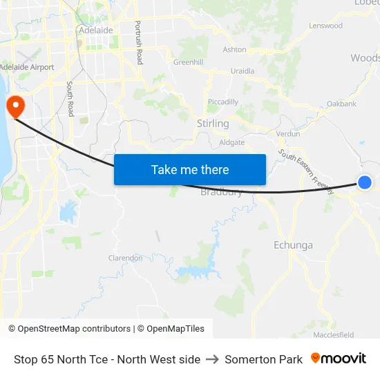 Stop 65 North Tce - North West side to Somerton Park map