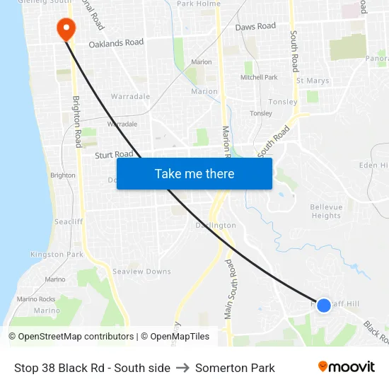 Stop 38 Black Rd - South side to Somerton Park map