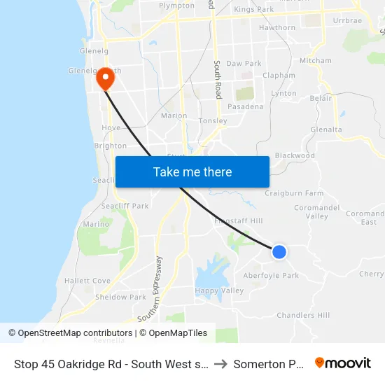 Stop 45 Oakridge Rd - South West side to Somerton Park map