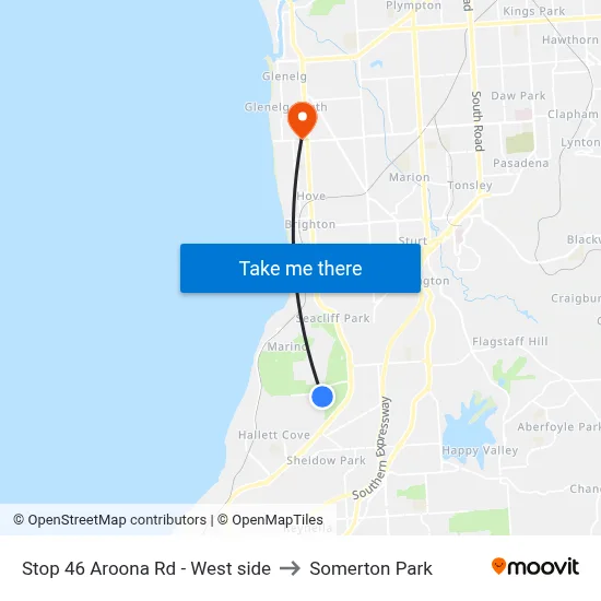 Stop 46 Aroona Rd - West side to Somerton Park map