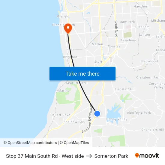 Stop 37 Main South Rd - West side to Somerton Park map