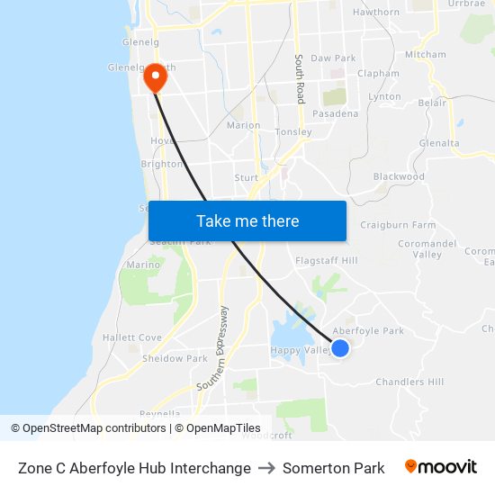 Zone C Aberfoyle Hub Interchange to Somerton Park map