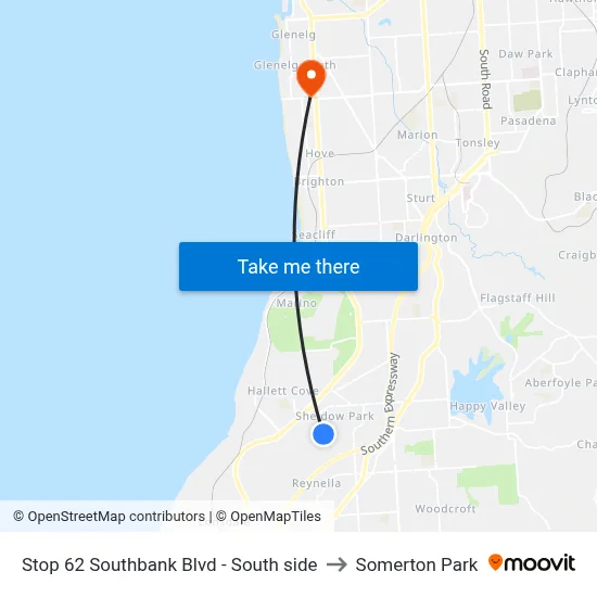 Stop 62 Southbank Blvd - South side to Somerton Park map