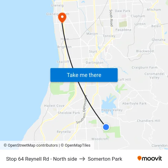 Stop 64 Reynell Rd - North side to Somerton Park map