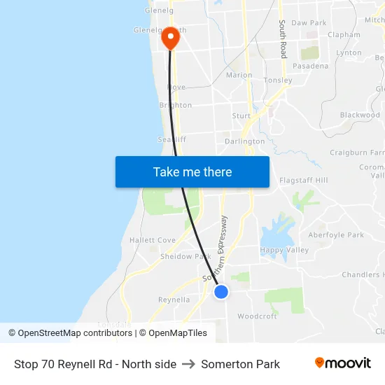 Stop 70 Reynell Rd - North side to Somerton Park map
