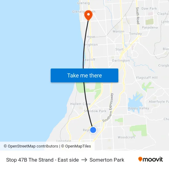 Stop 47B The Strand - East side to Somerton Park map