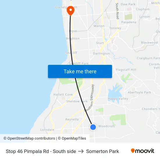Stop 46 Pimpala Rd - South side to Somerton Park map