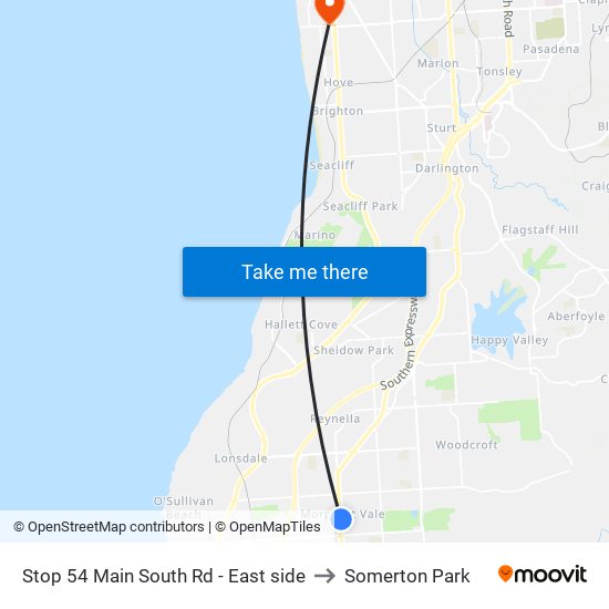 Stop 54 Main South Rd - East side to Somerton Park map