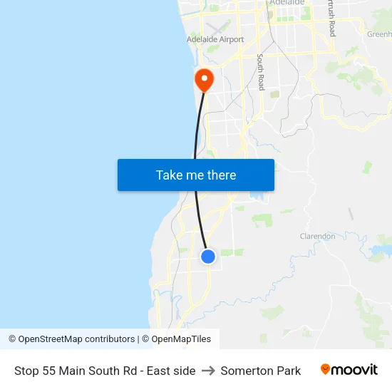 Stop 55 Main South Rd - East side to Somerton Park map