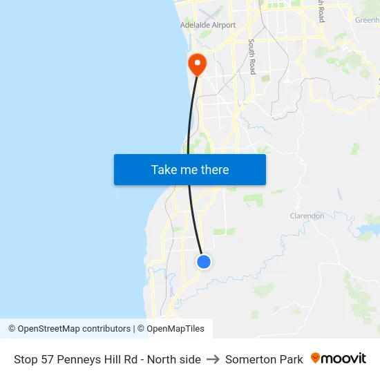 Stop 57 Penneys Hill Rd - North side to Somerton Park map