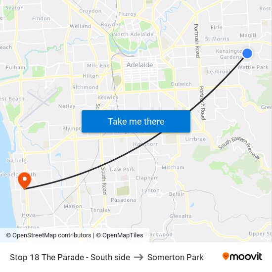 Stop 18 The Parade - South side to Somerton Park map