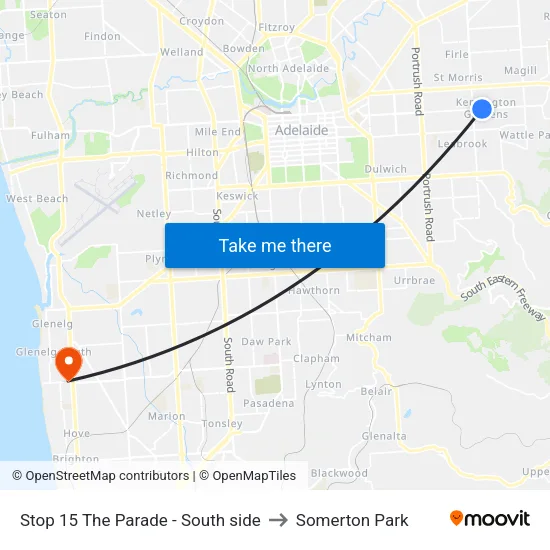 Stop 15 The Parade - South side to Somerton Park map