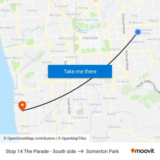 Stop 14 The Parade - South side to Somerton Park map