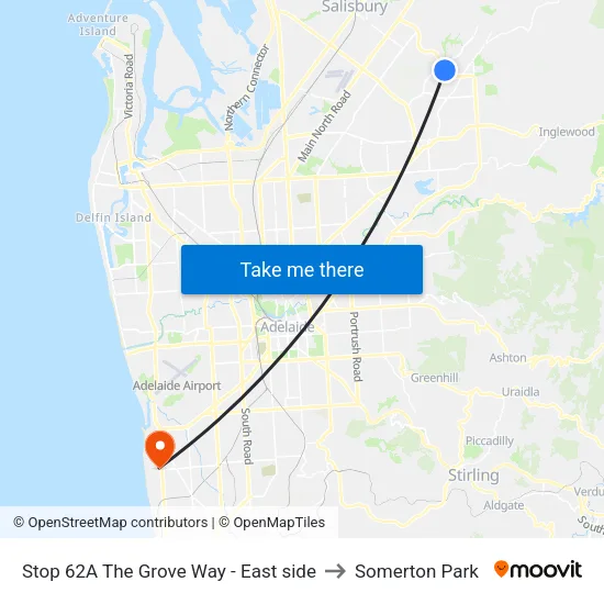 Stop 62A The Grove Way - East side to Somerton Park map