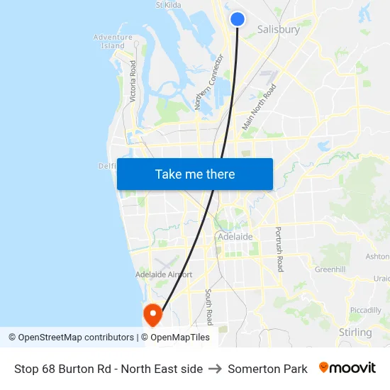 Stop 68 Burton Rd - North East side to Somerton Park map