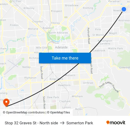 Stop 32 Graves St - North side to Somerton Park map