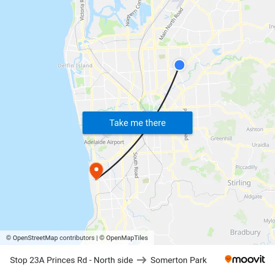 Stop 23A Princes Rd - North side to Somerton Park map