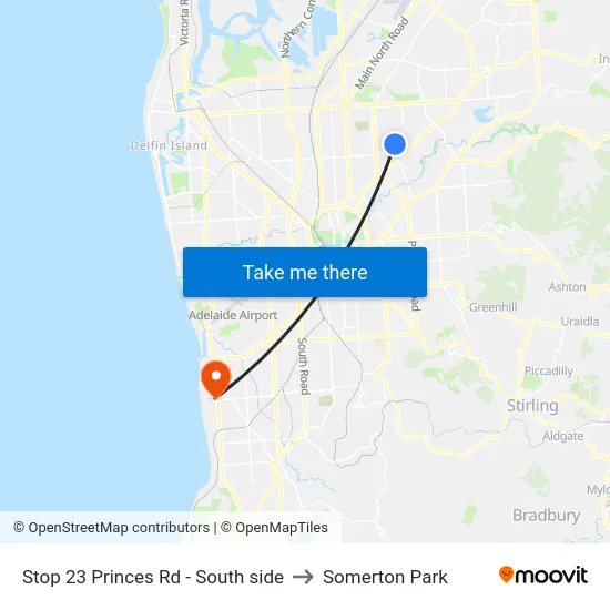 Stop 23 Princes Rd - South side to Somerton Park map