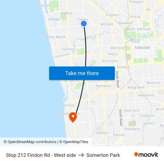 Stop 212 Findon Rd - West side to Somerton Park map