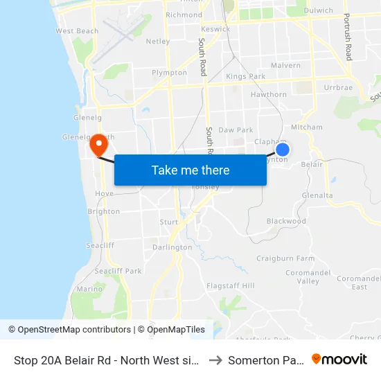 Stop 20A Belair Rd - North West side to Somerton Park map