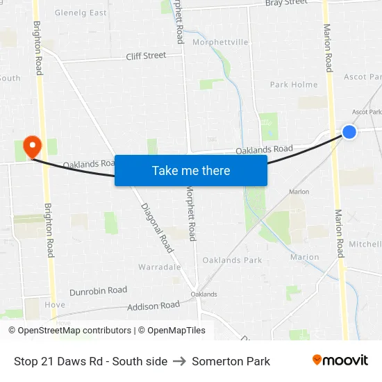 Stop 21 Daws Rd - South side to Somerton Park map