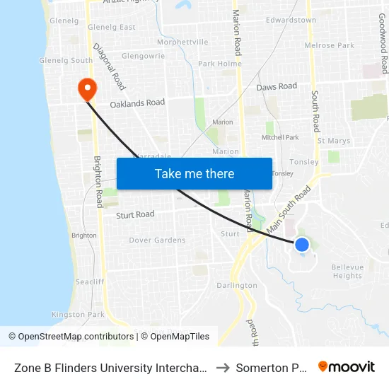 Zone B Flinders University Interchange to Somerton Park map