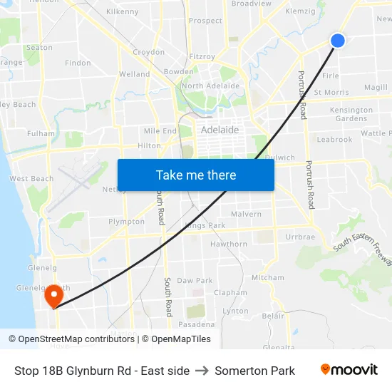 Stop 18B Glynburn Rd - East side to Somerton Park map