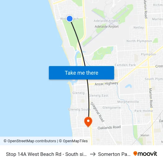 Stop 14A West Beach Rd - South side to Somerton Park map