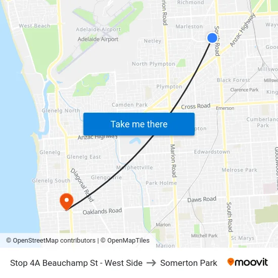 Stop 4A Beauchamp St - West Side to Somerton Park map