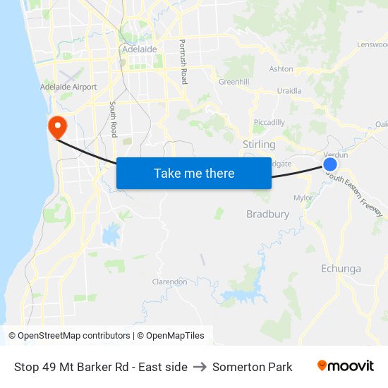 Stop 49 Mt Barker Rd - East side to Somerton Park map