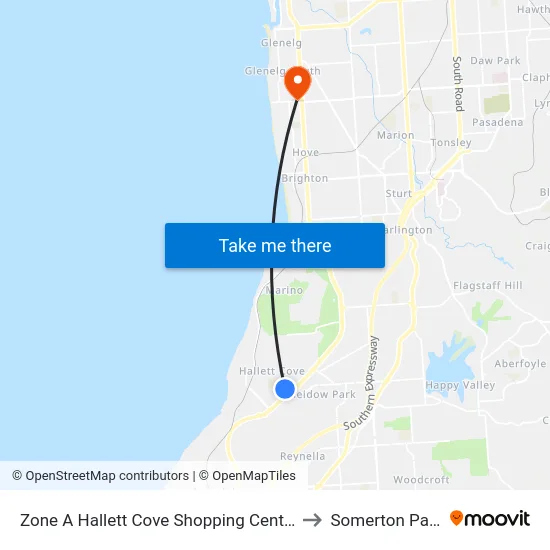 Zone A Hallett Cove Shopping Centre to Somerton Park map