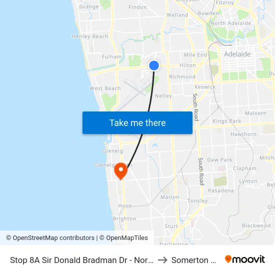 Stop 8A Sir Donald Bradman Dr - North side to Somerton Park map