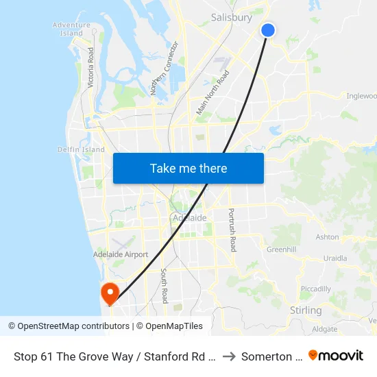 Stop 61 The Grove Way / Stanford Rd - South side to Somerton Park map