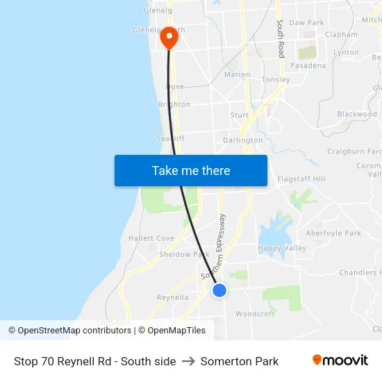 Stop 70 Reynell Rd - South side to Somerton Park map