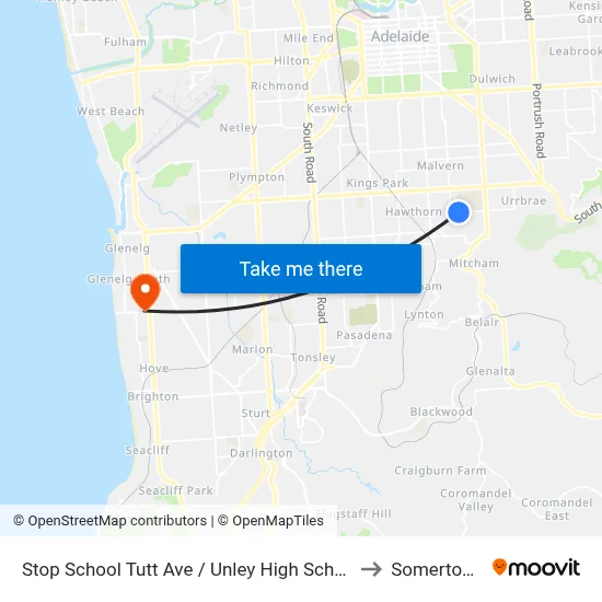 Stop School Tutt Ave / Unley High School - South side to Somerton Park map