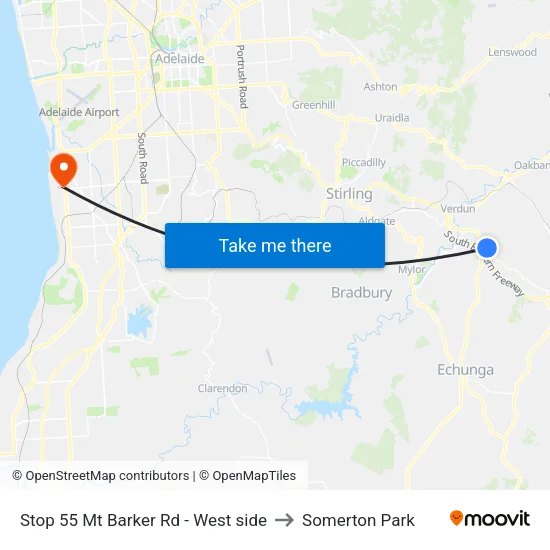 Stop 55 Mt Barker Rd - West side to Somerton Park map