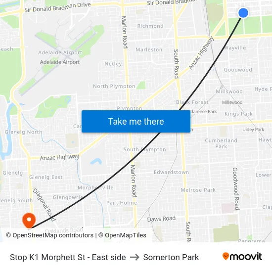 Stop K1 Morphett St - East side to Somerton Park map