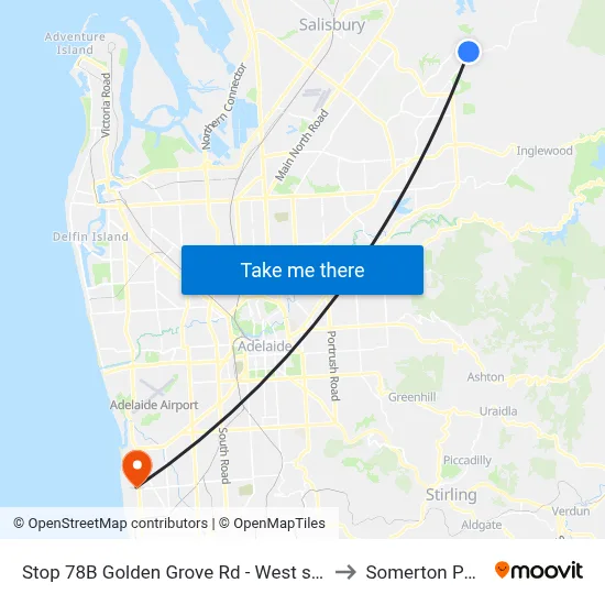 Stop 78B Golden Grove Rd - West side to Somerton Park map