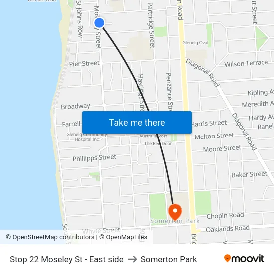 Stop 22 Moseley St - East side to Somerton Park map