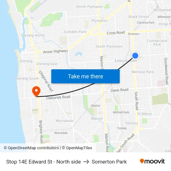 Stop 14E Edward St - North side to Somerton Park map